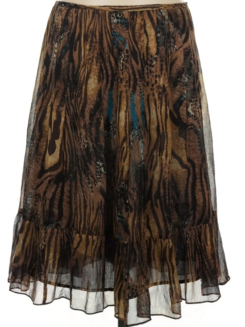 100% SILK Y2K 🐆 Brown Animal Print skirt flowy mesh leopard unique low waisted